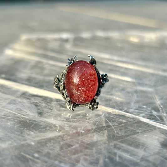 Adjustable Strawberry Quartz 925 Ring