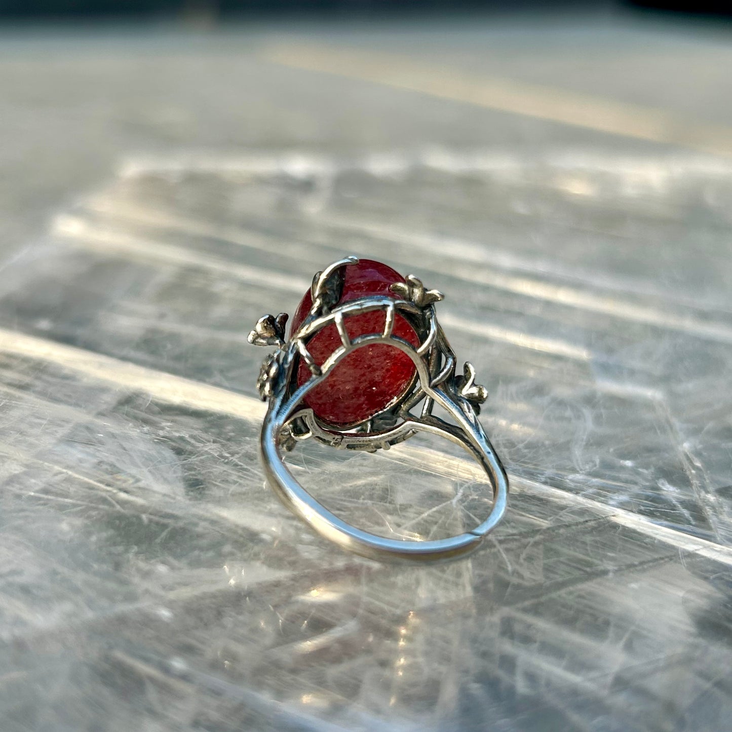 Adjustable Strawberry Quartz 925 Ring