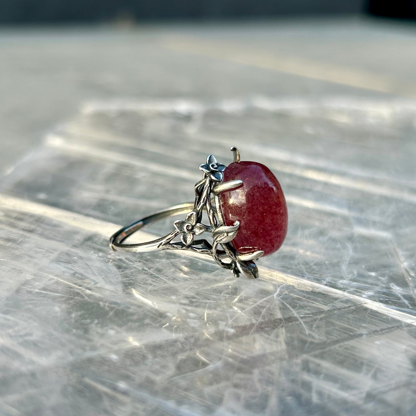 Adjustable Strawberry Quartz 925 Ring