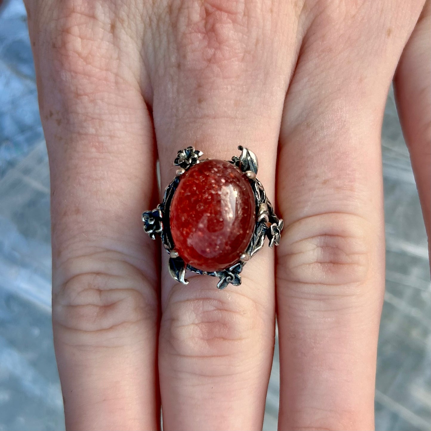 Adjustable Strawberry Quartz 925 Ring