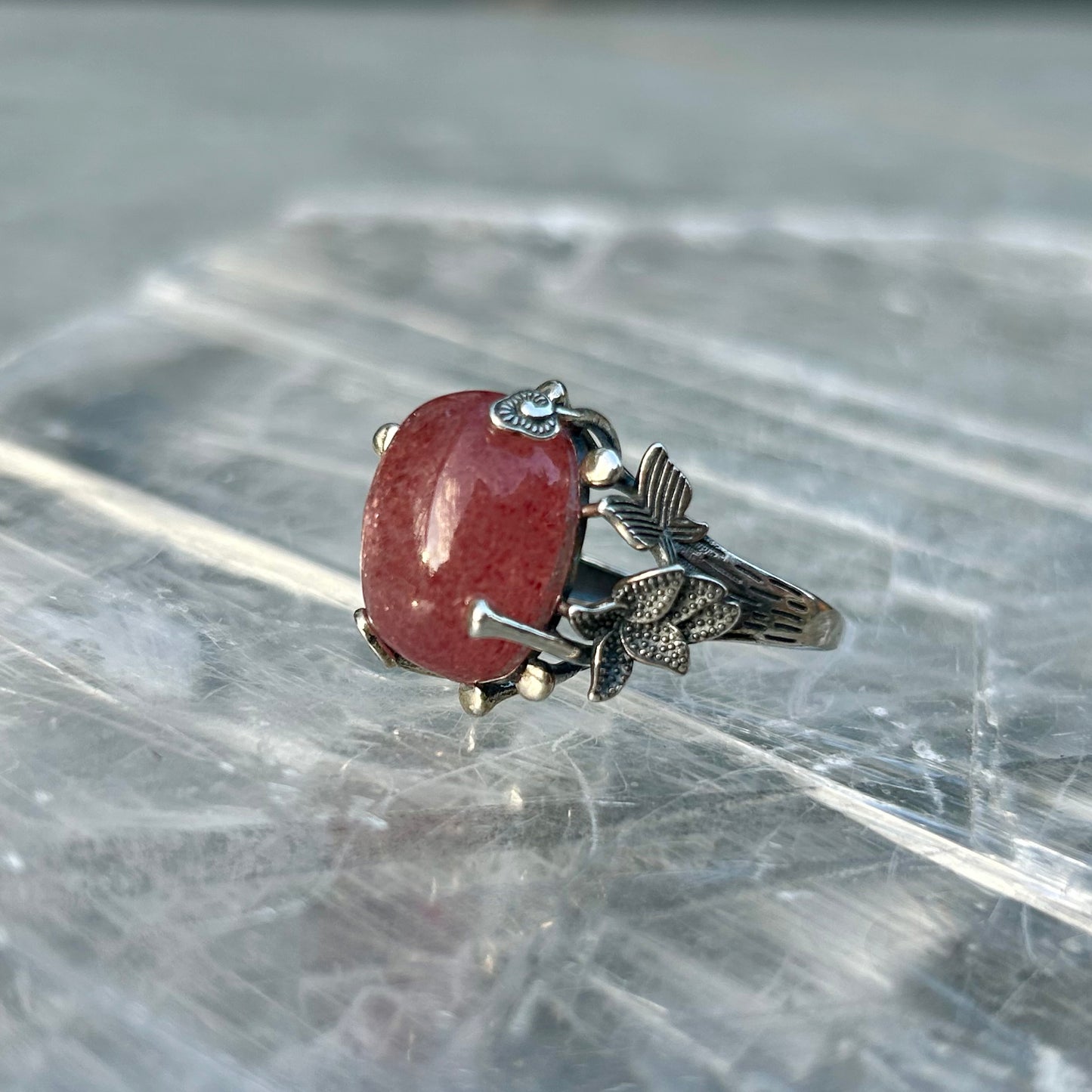 Adjustable Strawberry Quartz 925 Ring
