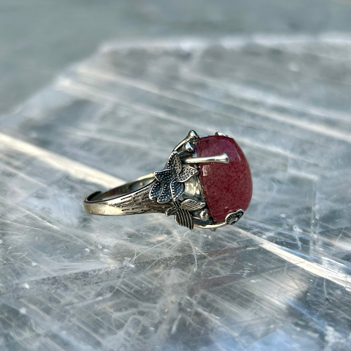 Adjustable Strawberry Quartz 925 Ring