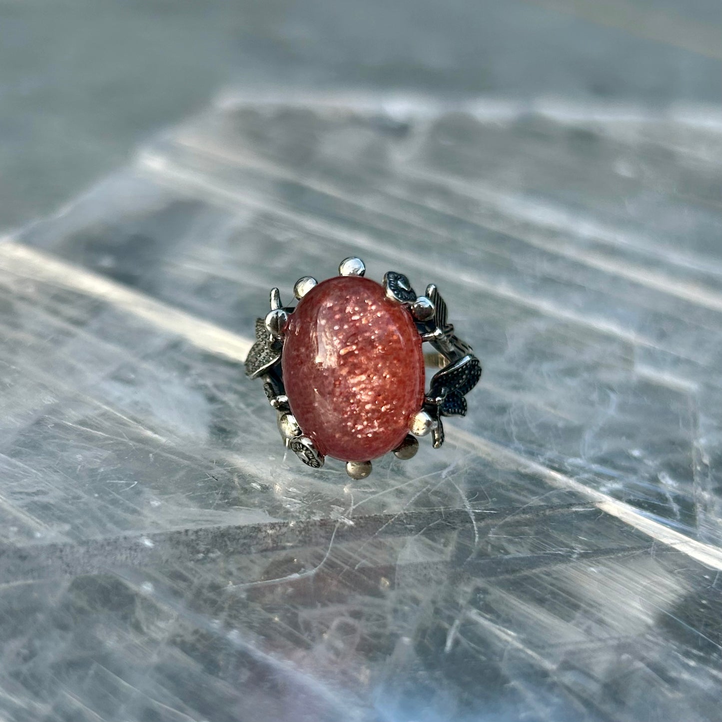 Adjustable Strawberry Quartz 925 Ring