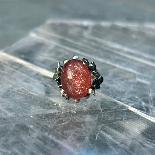Adjustable Strawberry Quartz 925 Ring