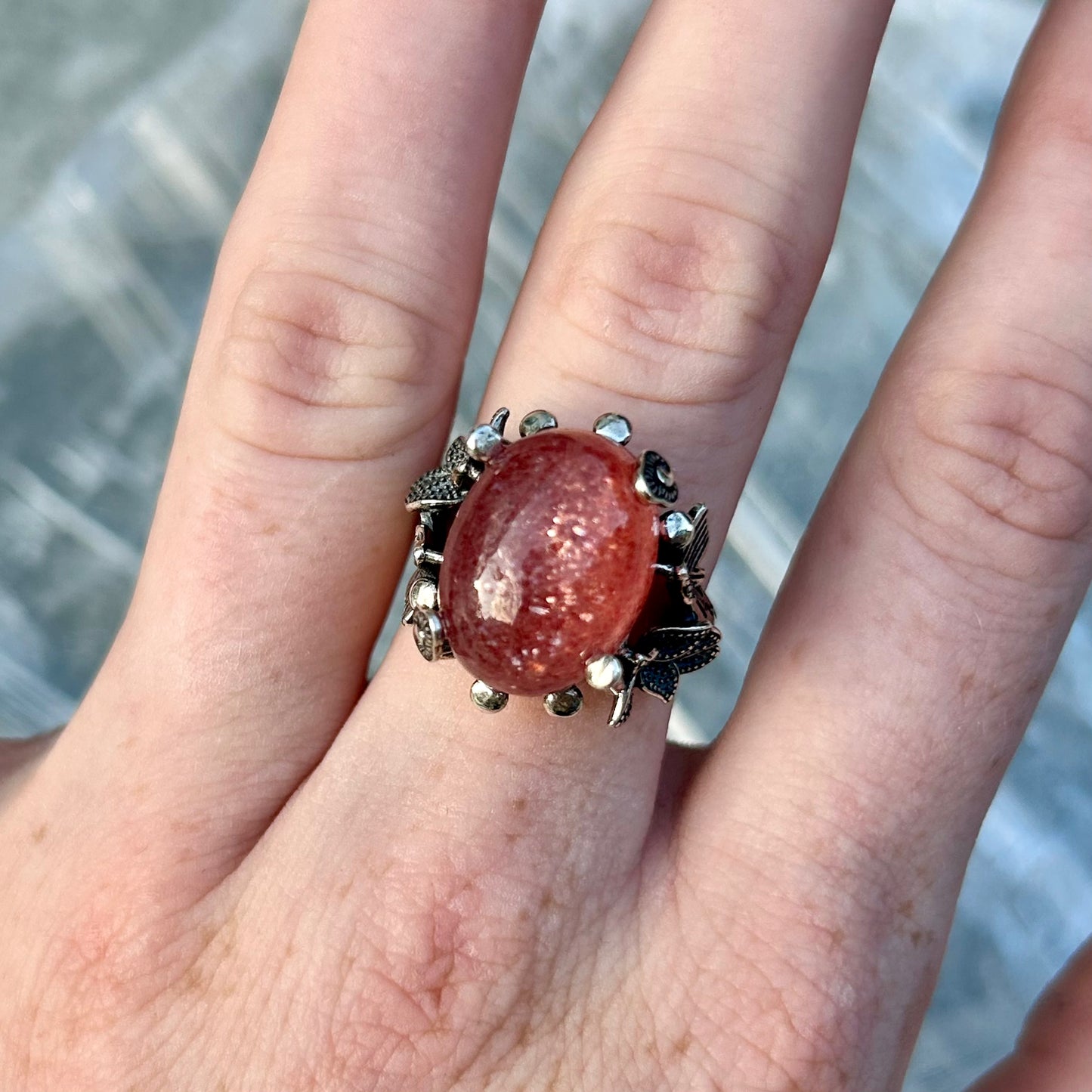 Adjustable Strawberry Quartz 925 Ring