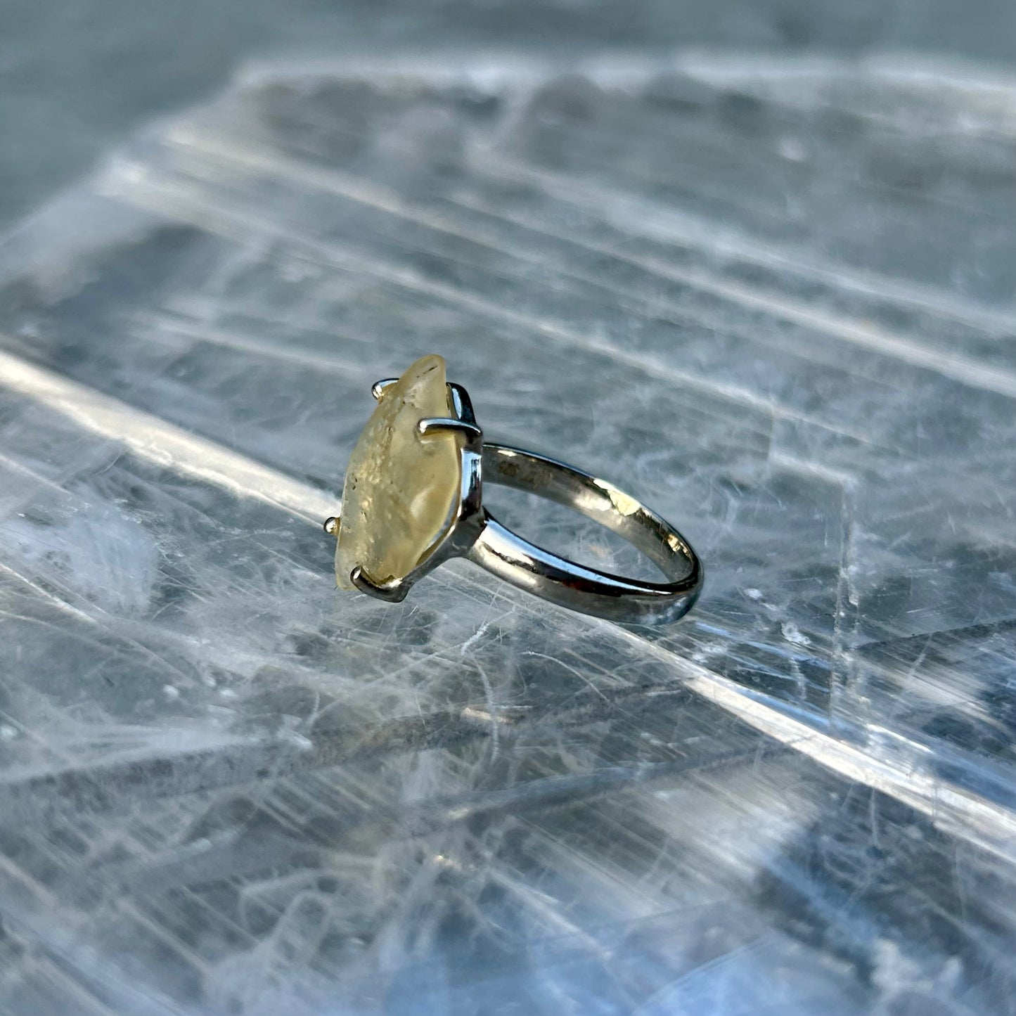 925 Libyan Desert Glass Ring Size O