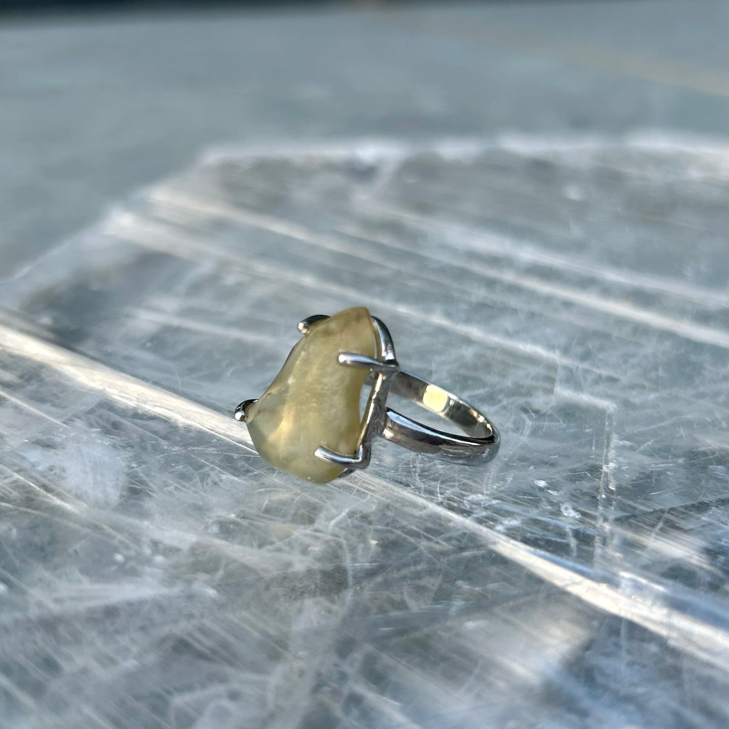 925 Libyan Desert Glass Ring Size M