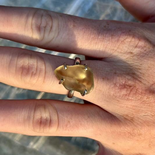 925 Libyan Desert Glass Ring Size M