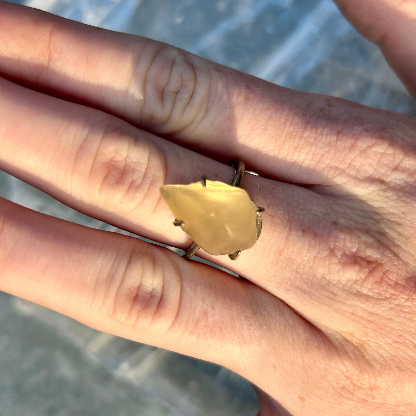 Adjustable Libyan Desert Glass 925 Ring