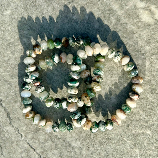 Faceted Cut Tree Agate Bracelet 8mm