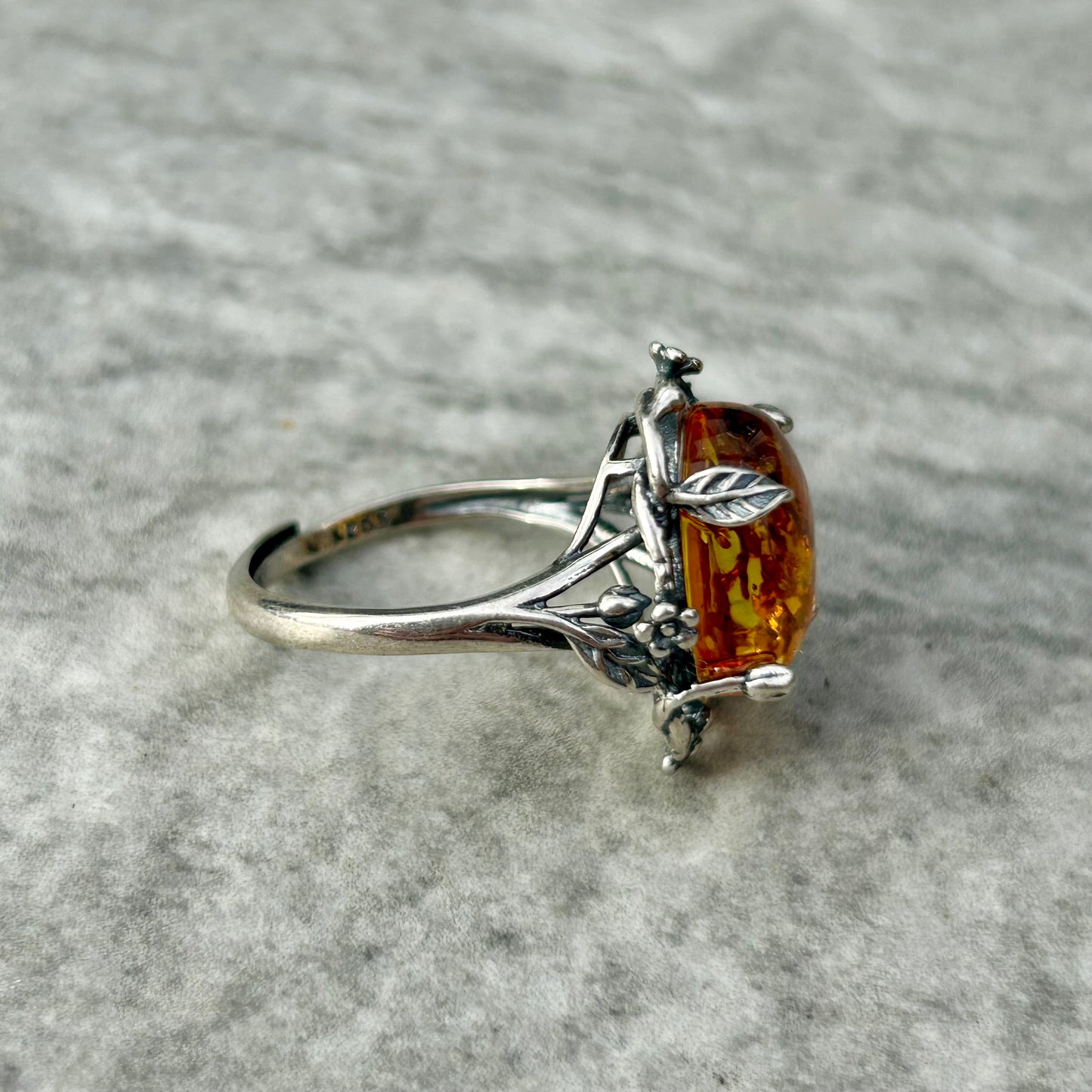 Adjustable Amber 925 Ring Style 1