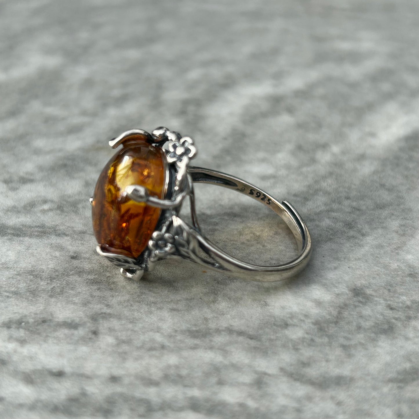 Adjustable Amber 925 Ring Style 1