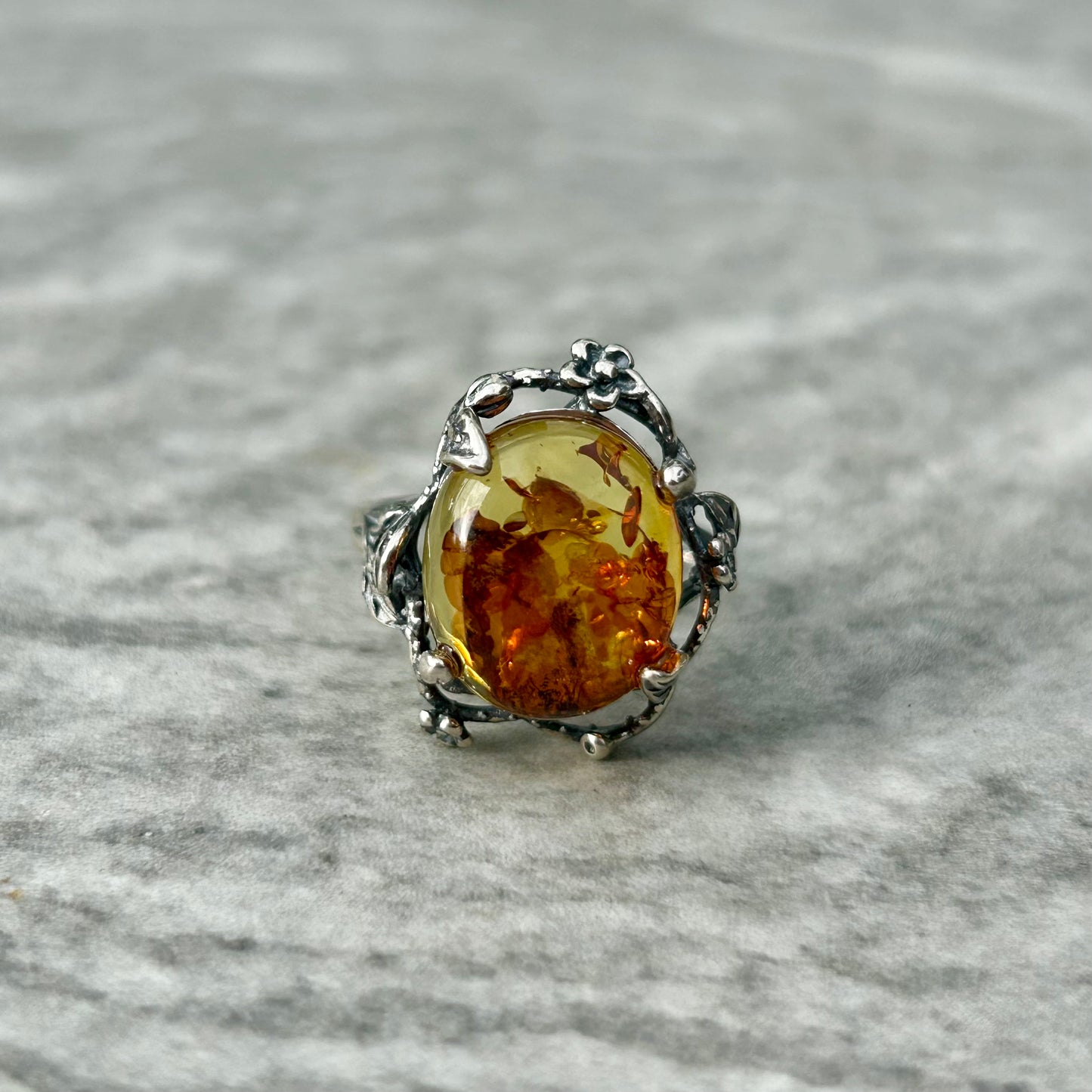 Adjustable Amber 925 Ring Style 1