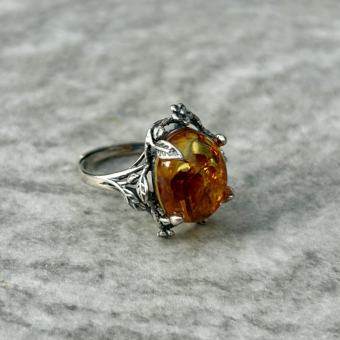 Adjustable Amber 925 Ring Style 1