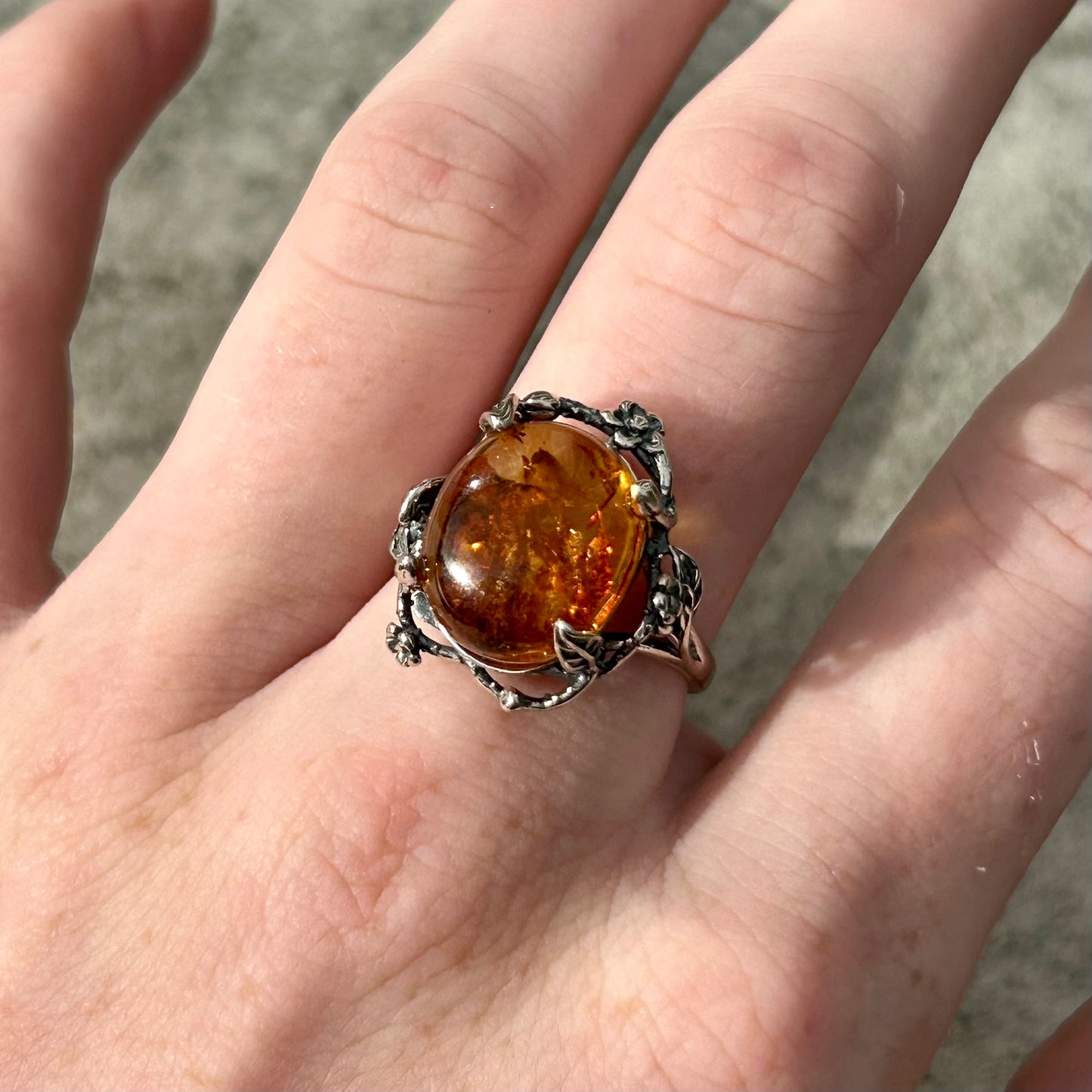 Adjustable Amber 925 Ring Style 1