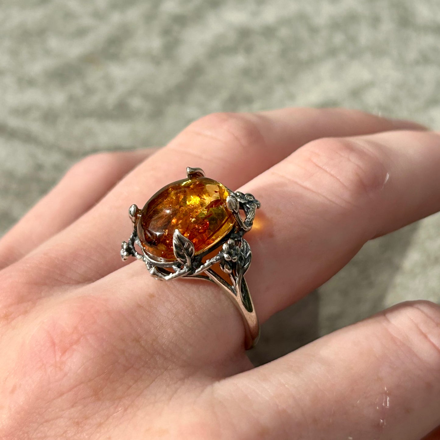Adjustable Amber 925 Ring Style 1