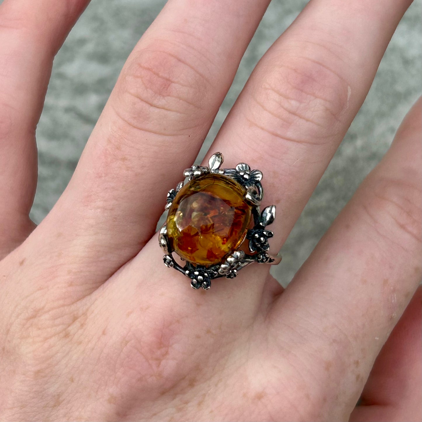Adjustable Amber 925 Ring Style 2