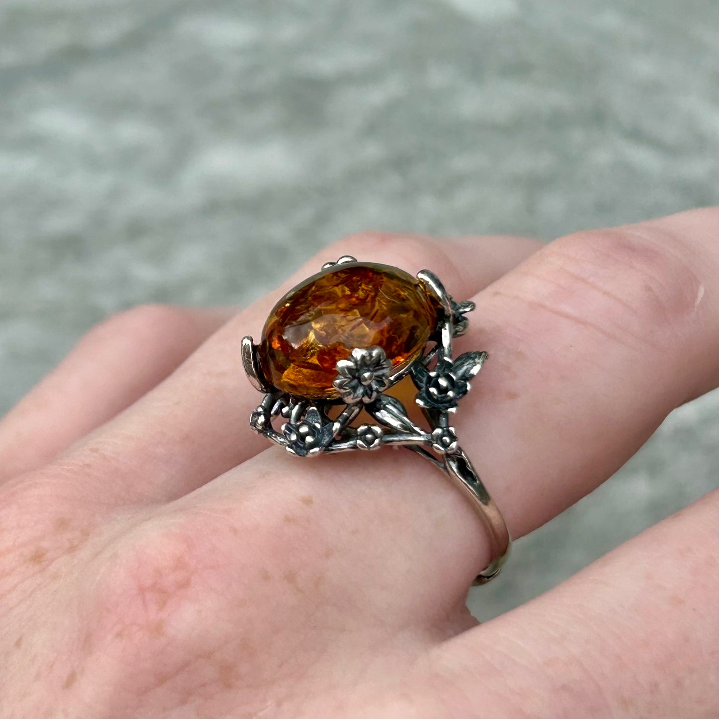 Adjustable Amber 925 Ring Style 2