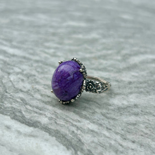 Adjustable Charolite 925 Ring
