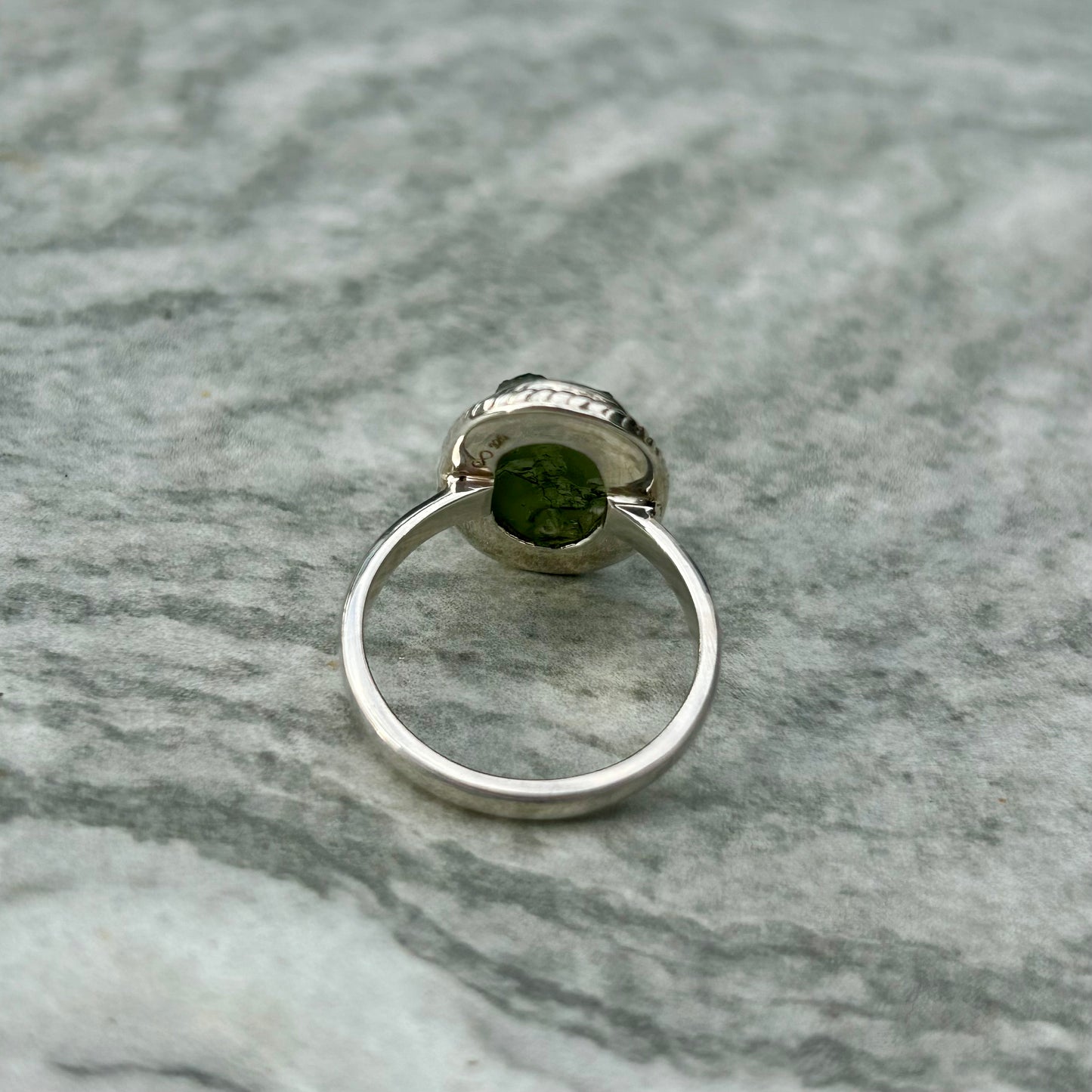 High Grade Moldavite 925 Ring Size P/Q