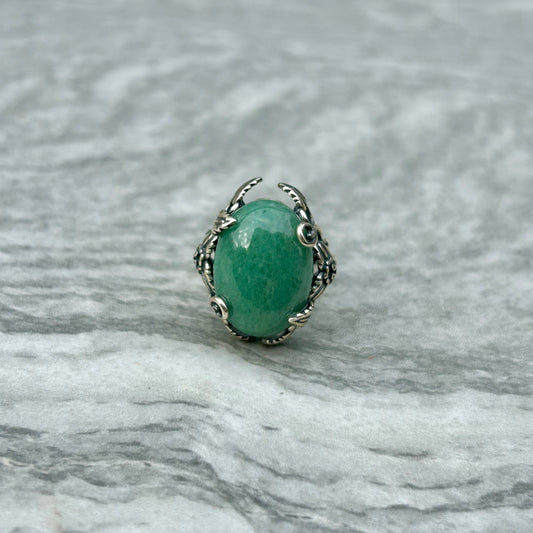 Adjustable Green Aventurine 925 Ring