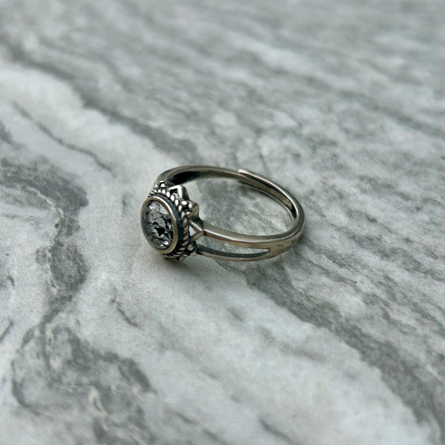 Adjustable Tourmalinated Quartz 925 Ring