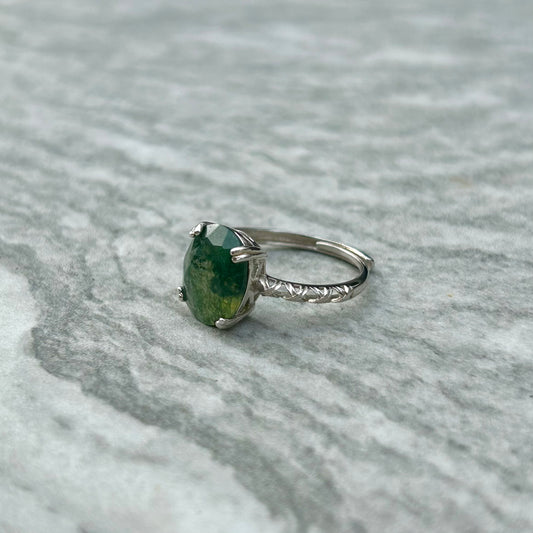 Adjustable Jelly Moss Agate 925 Ring