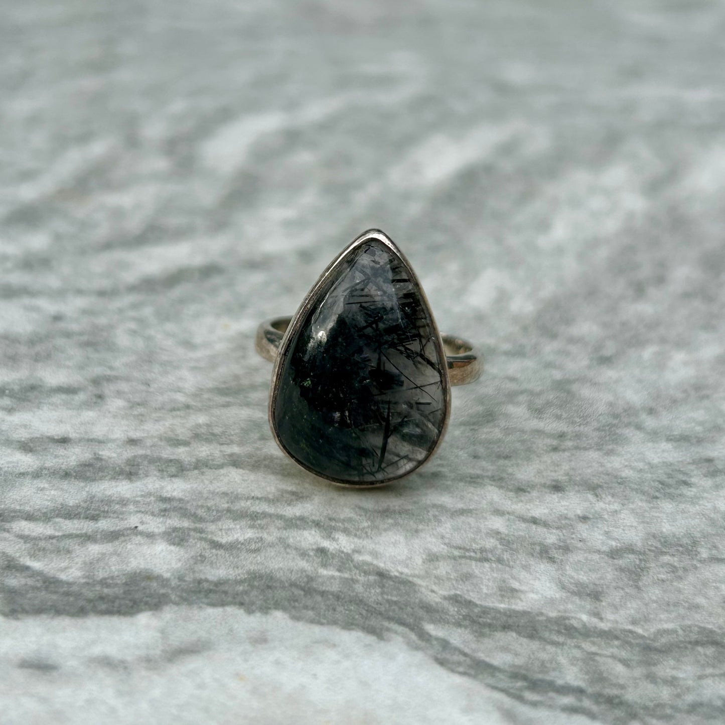 Tourmalinated Quartz 925 Ring Size P