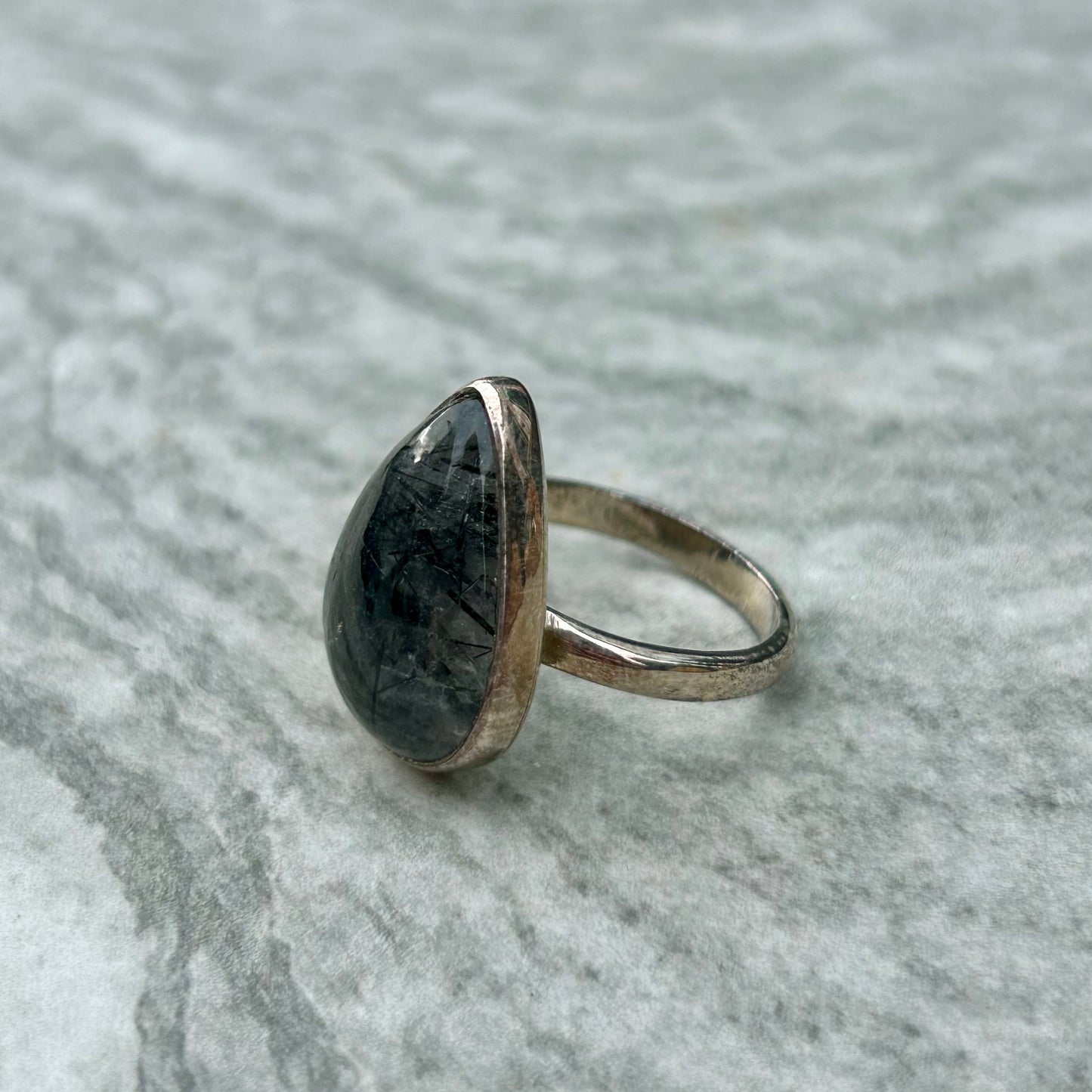 Tourmalinated Quartz 925 Ring Size P