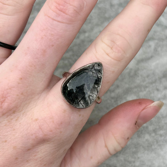 Tourmalinated Quartz 925 Ring Size P
