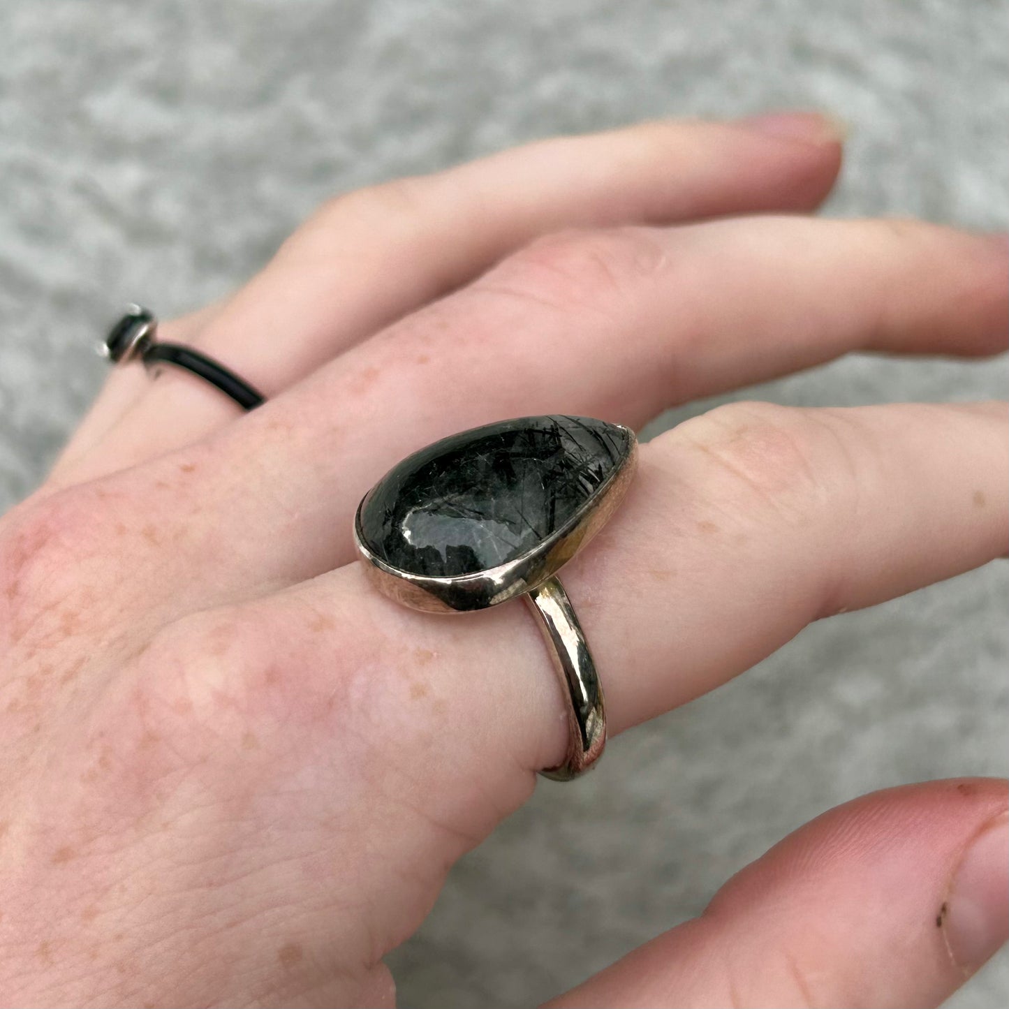 Tourmalinated Quartz 925 Ring Size P