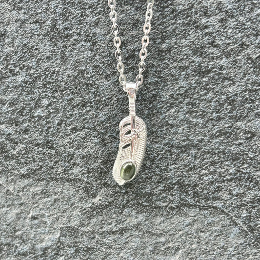Moldavite 925 Feather Pendant
