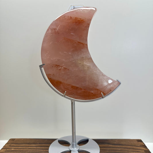 Fire Quartz & Rose Quartz Moon On Stand