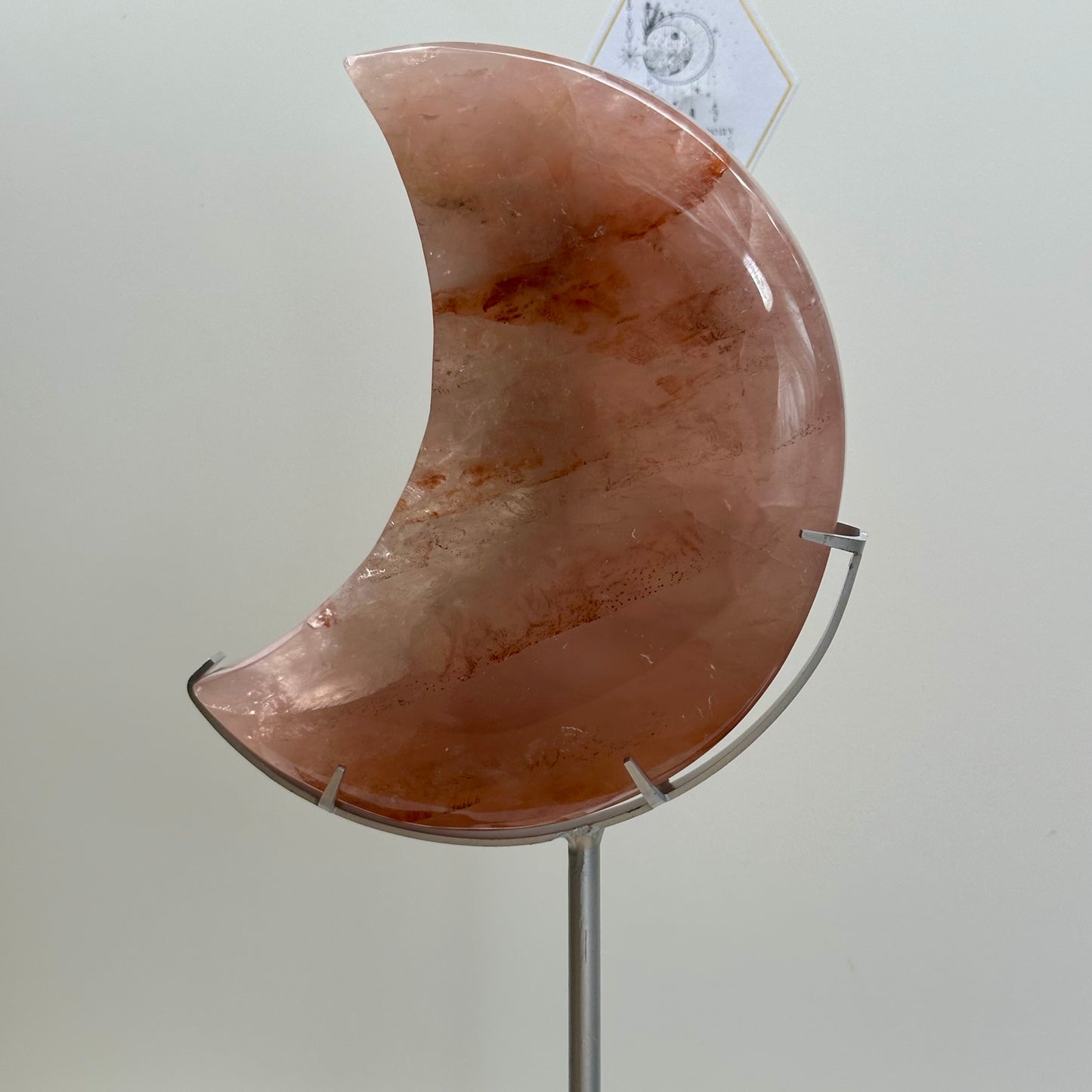 Fire Quartz & Rose Quartz Moon On Stand