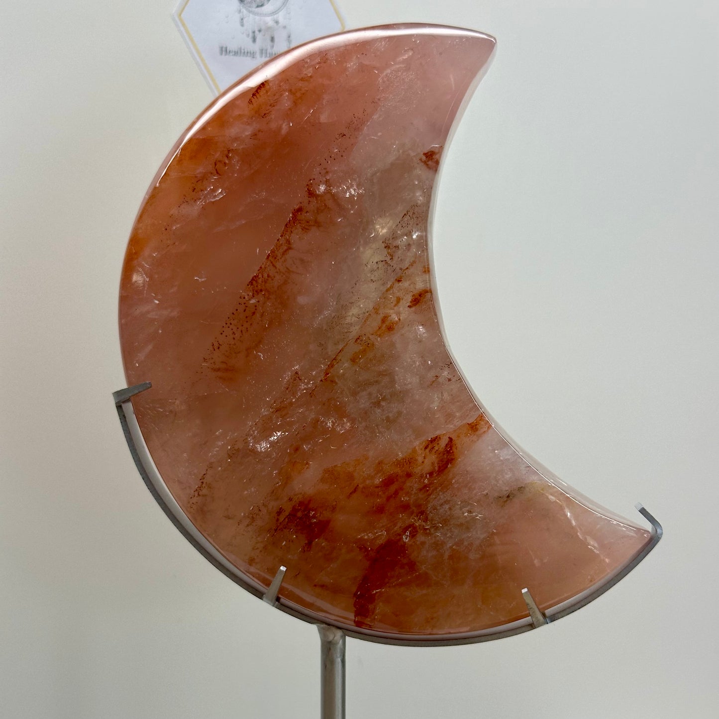 Fire Quartz & Rose Quartz Moon On Stand