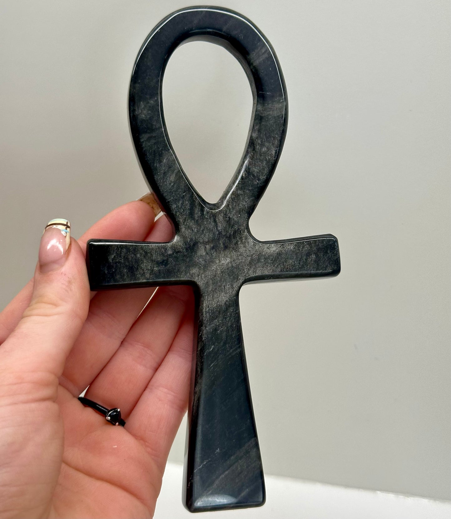 Silver Sheen Obsidian ANKH