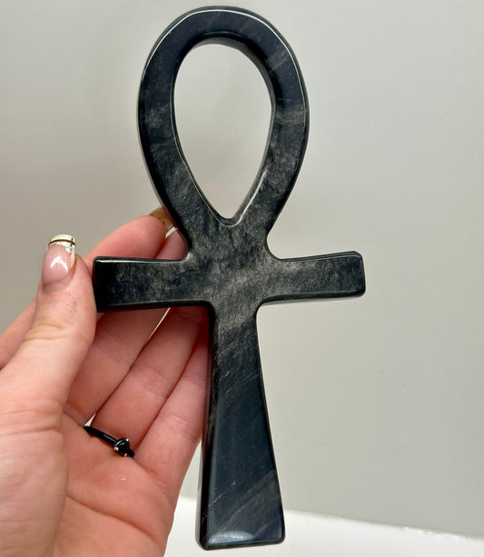 Silver Sheen Obsidian ANKH