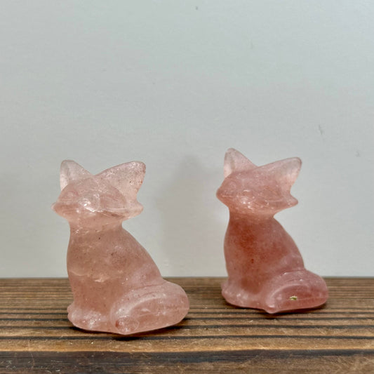 Strawberry Quartz Fox Carving