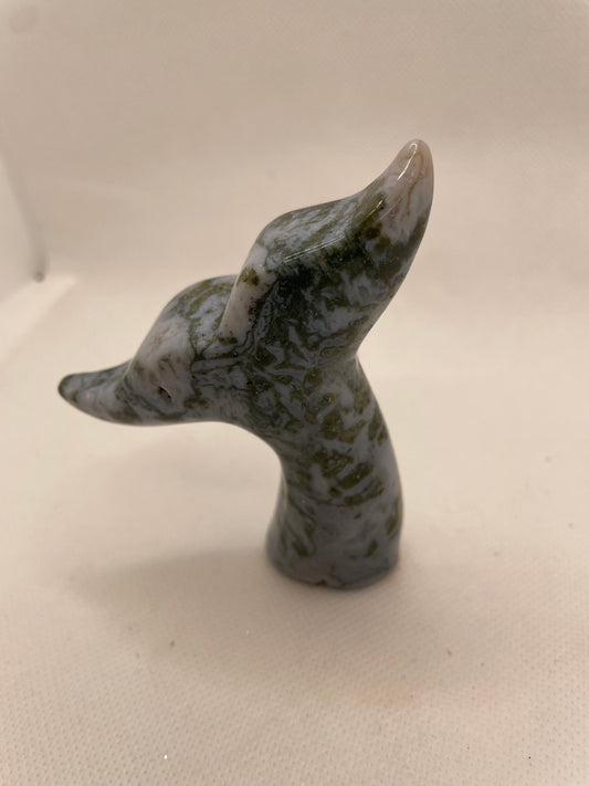 Moss Agate - Whale Tail - Carving