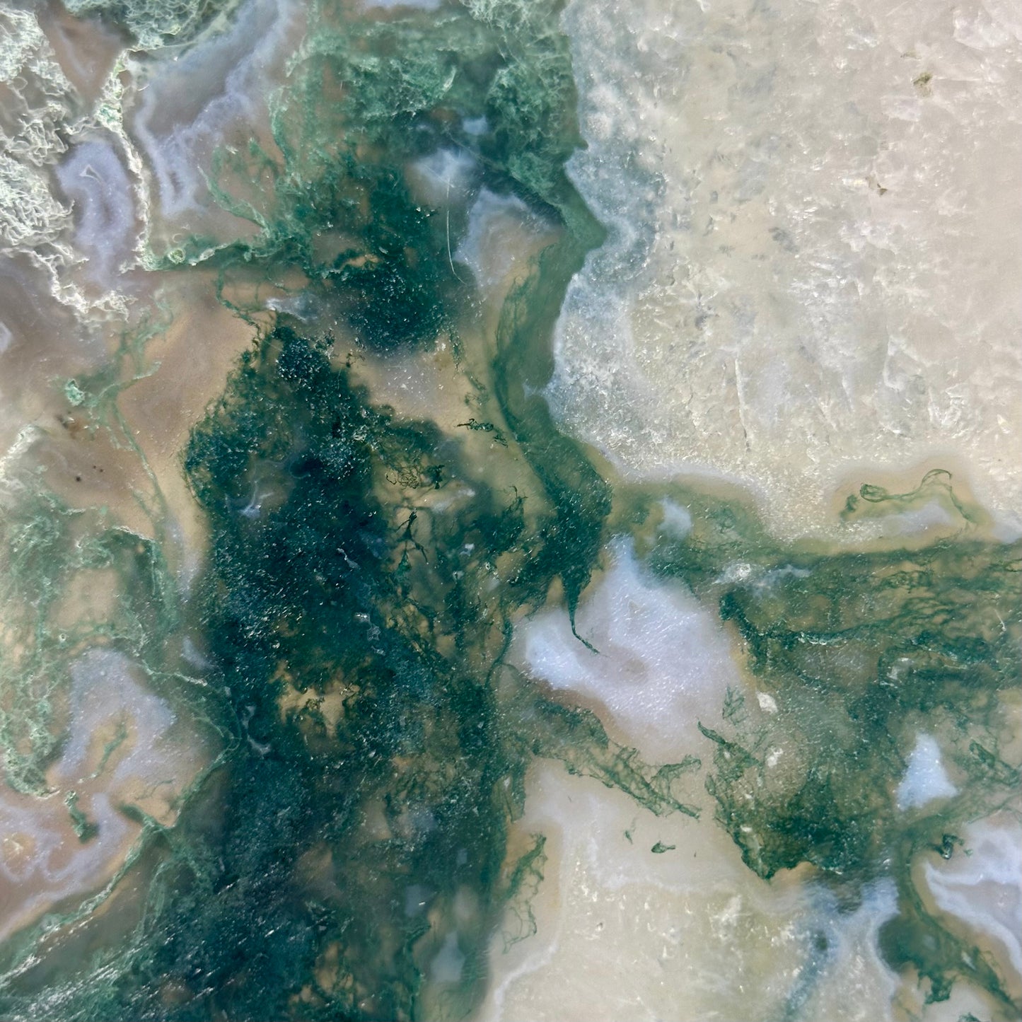 Moss Agate Slab On Stand