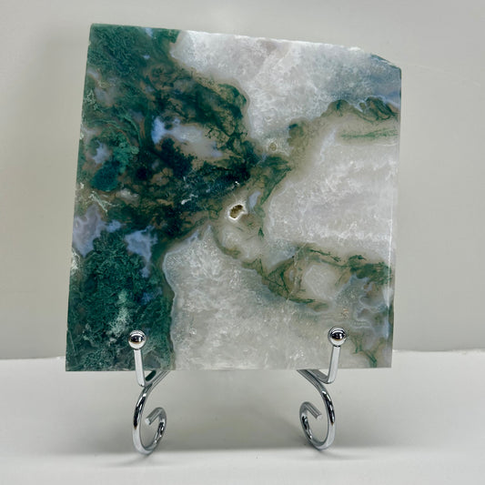 Moss Agate Slab On Stand