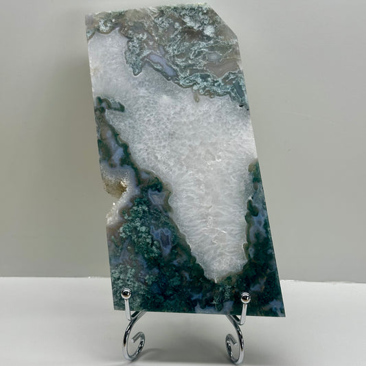 Moss Agate Slab On Stand