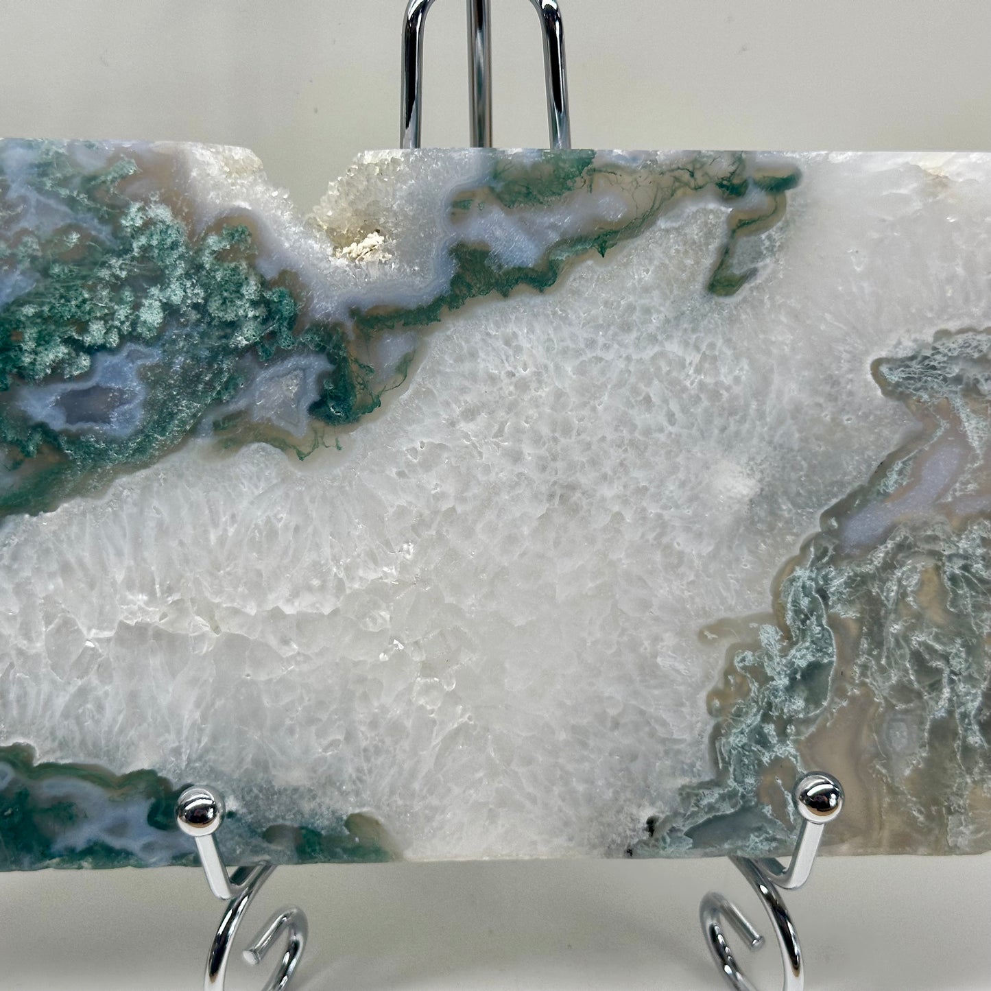 Moss Agate Slab On Stand