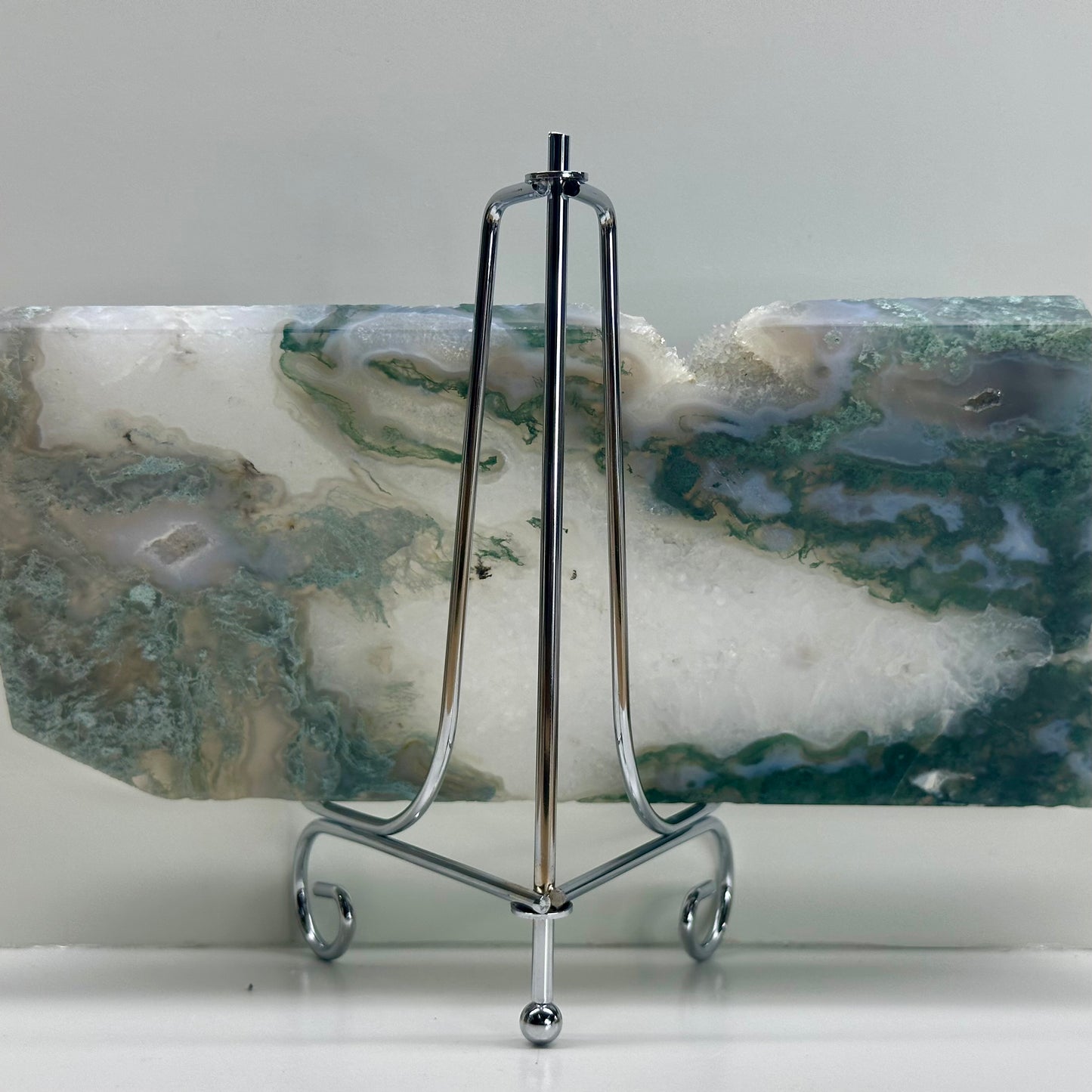 Moss Agate Slab On Stand