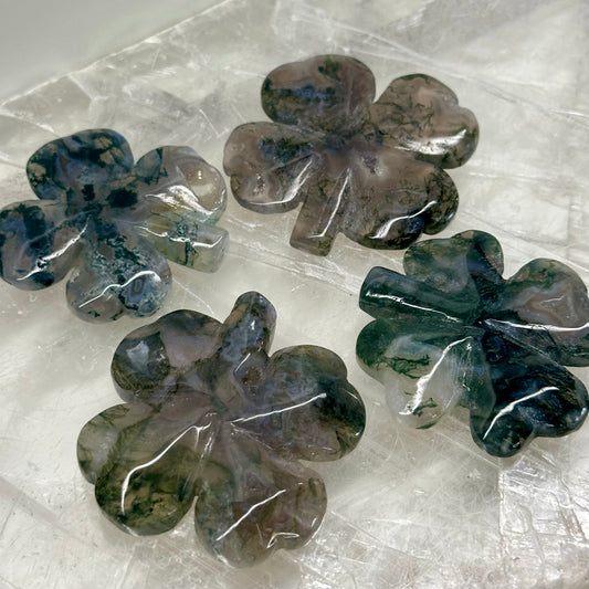 Moss Agate Clover Carvings
