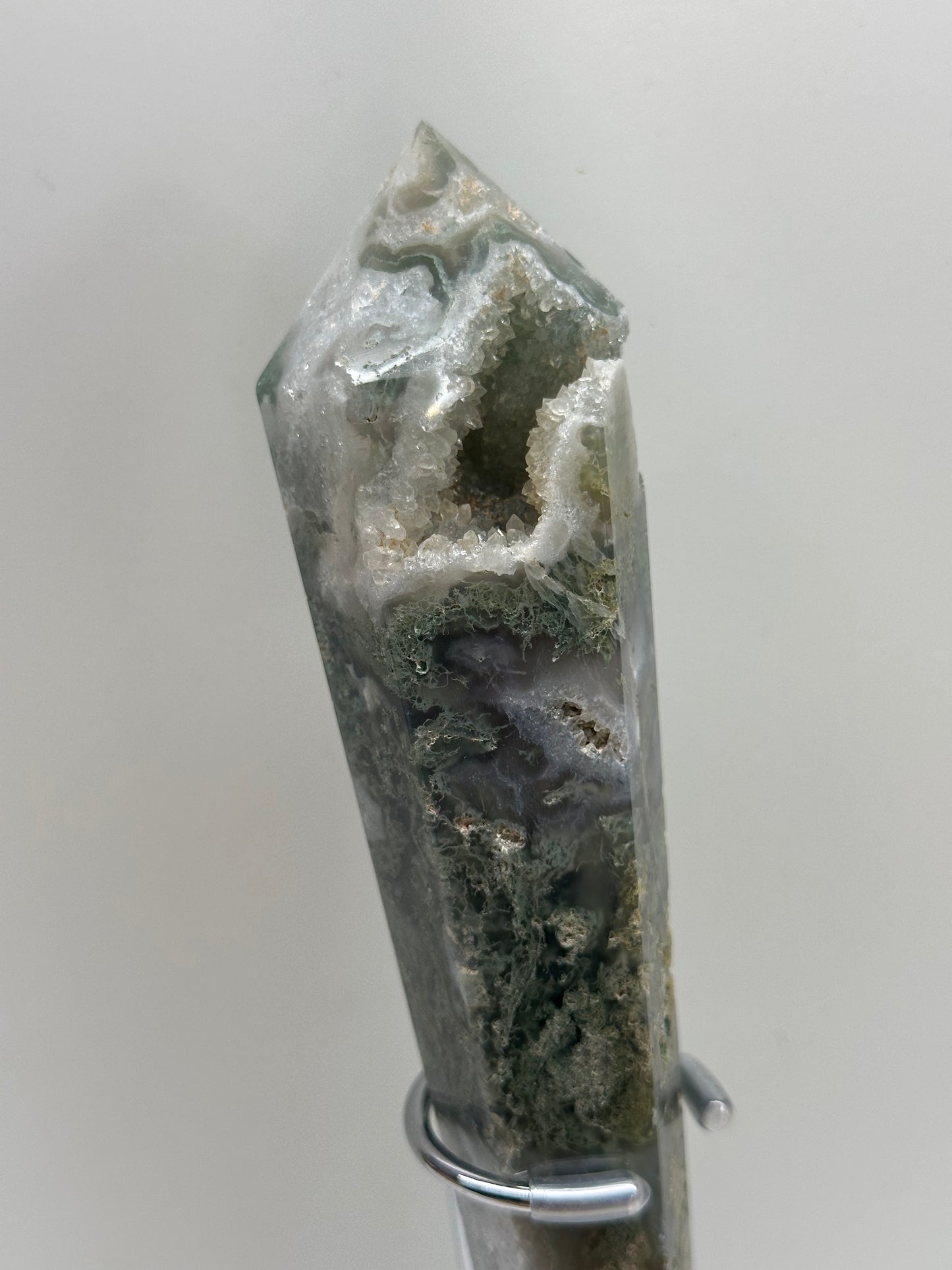 Moss Agate Wand On Stand
