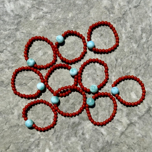 Carnelian & Larimar Beaded Ring