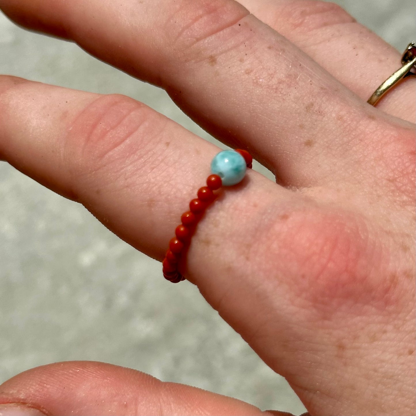 Carnelian & Larimar Beaded Ring