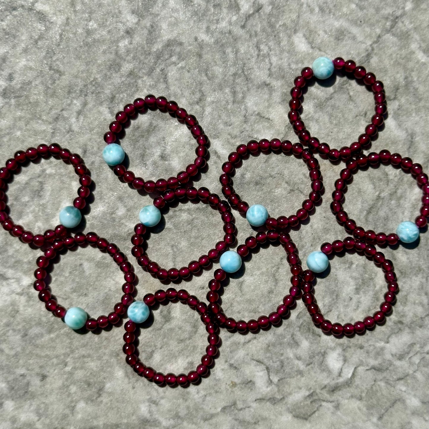 Garnet & Larimar Beaded Rings