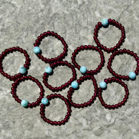 Garnet & Larimar Beaded Rings